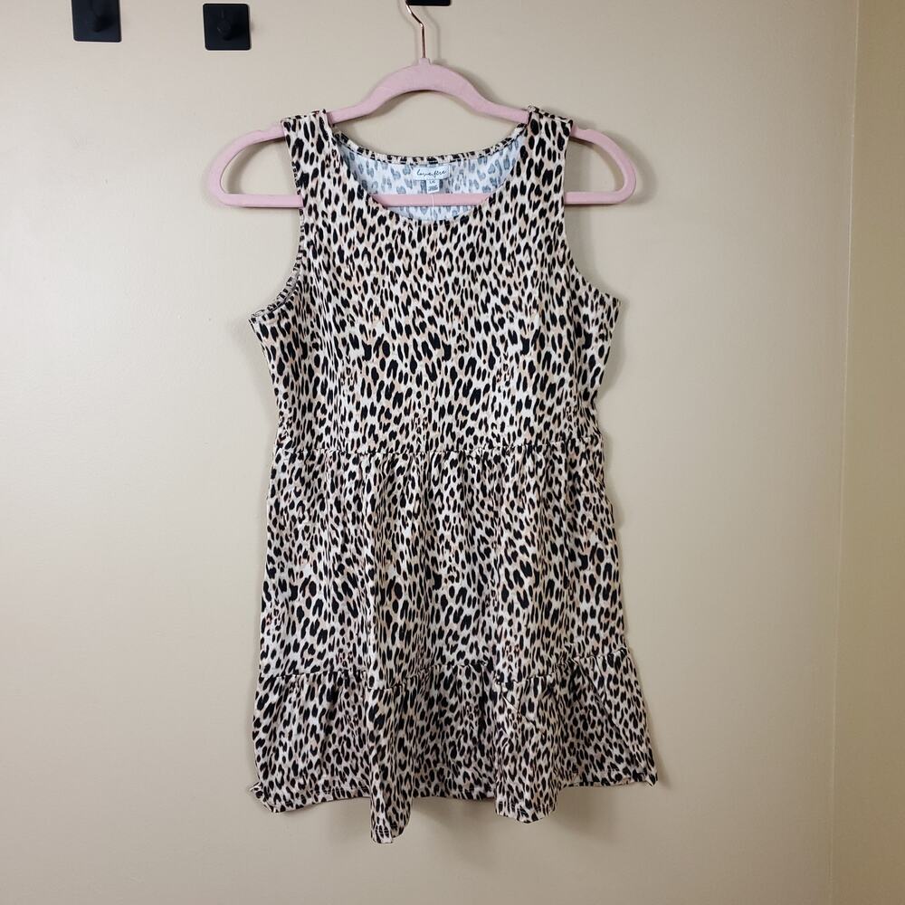 Love, Fire Tiered Sleeveless Baby Doll Dress in Leopard Print Size L